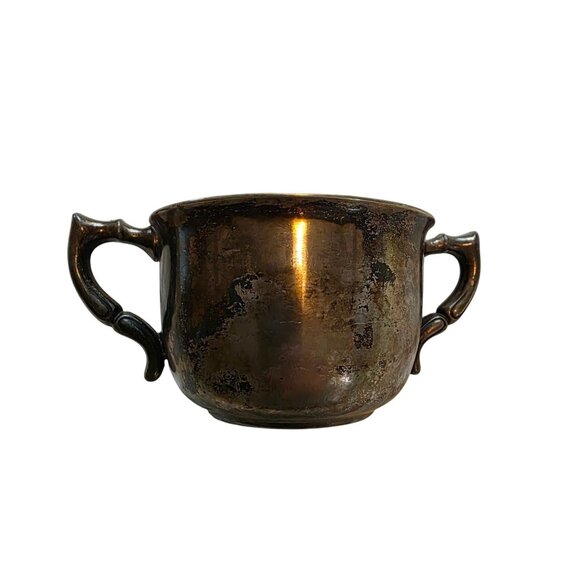 Poole Silver Co. EPNS Double-Handled Silver Cup Patina Antique Collectible Table - Picture 4 of 6